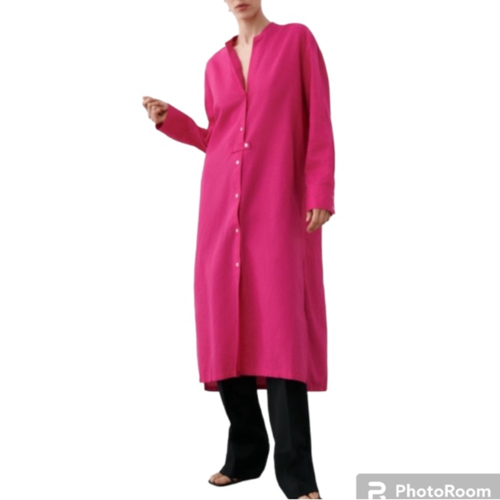 NEW Zara Fuchsia Linen Blend Tunic Mix Dress Size XXL